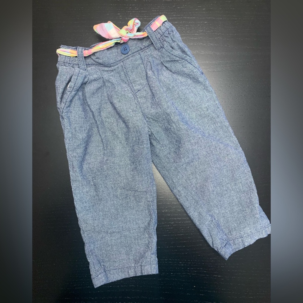 ⭐️2/$6.00⭐️ George 3-6m Blue Linen Style Pants with Colorful Waistband Tie